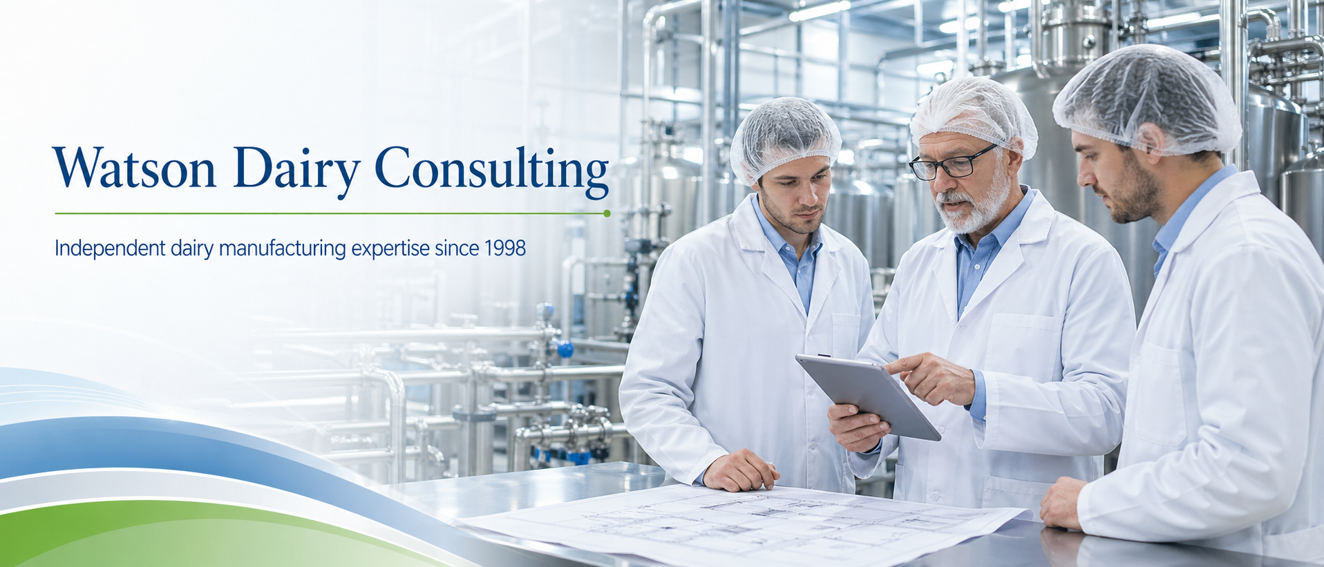 Watson Dairy Consulting banner showing independent dairy manufacturing consultancy, factory design, due diligence and process improvement expertise