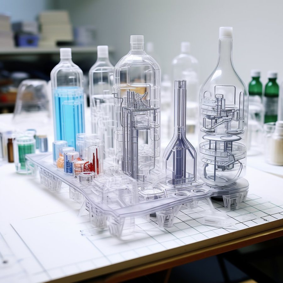PET bottle design concept showing bottle shapes, sizes and in-house blow moulding line design for a dairy and juice filling project