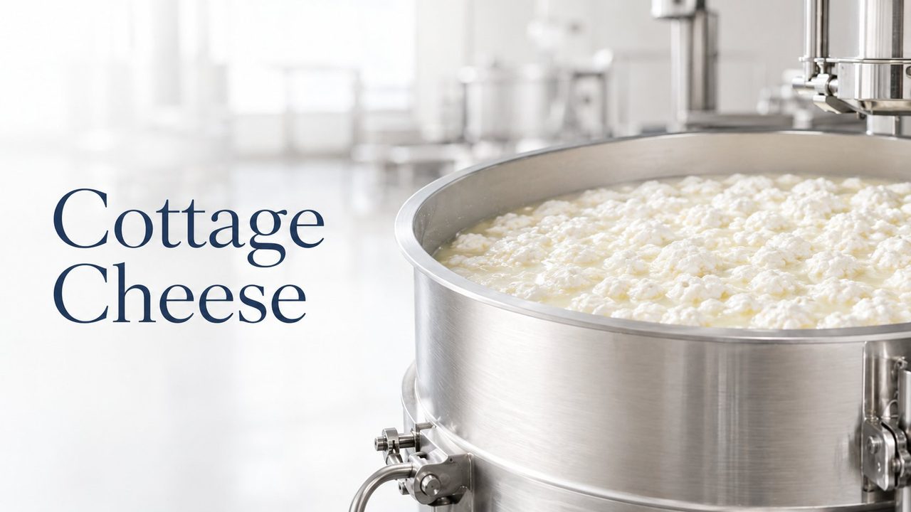 Cottage cheese production - stainless-steel cheese vat with fresh curd, soft cheese and enzyme modified cheese consultancy