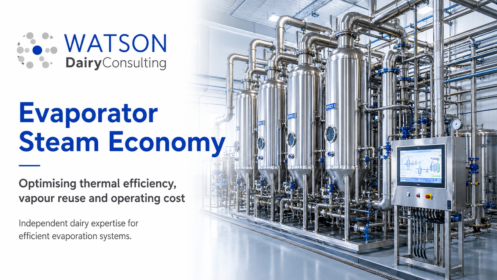 Diagram of evaporator steam economy showing how vapour from each effect is reused to reduce live steam consumption in a milk powder plant