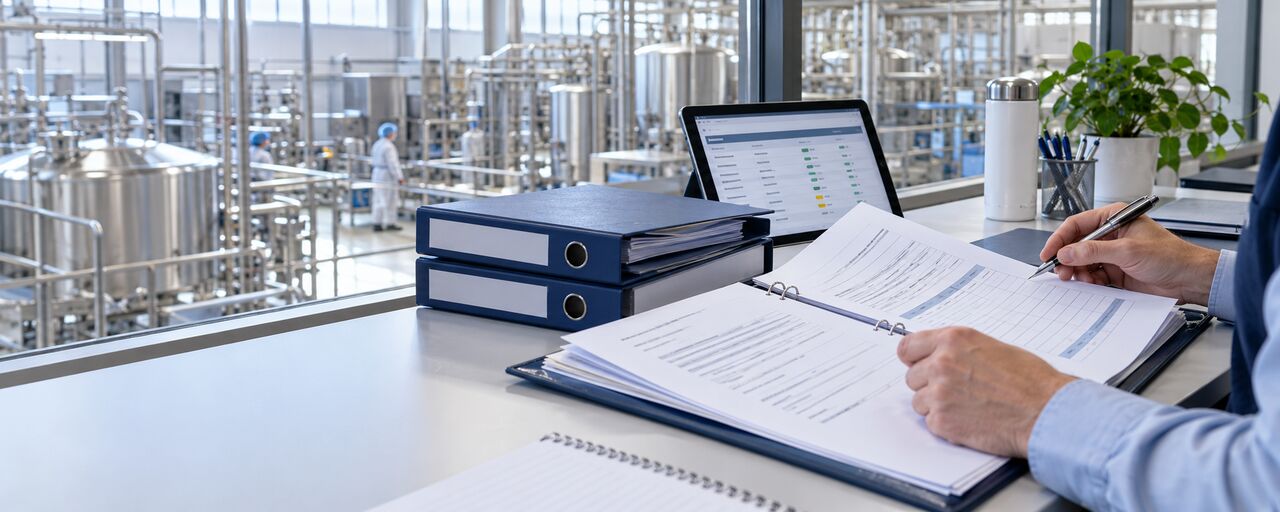 Quality documentation and a digital document register in a dairy factory office