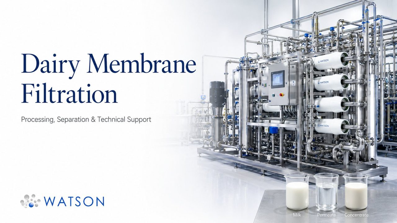 Dairy membrane filtration plant - milk, permeate and concentrate streams